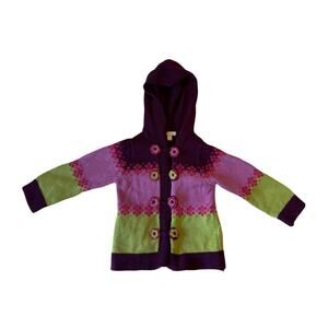 Toddler Girl Sweater 2T Pink Purple Hood Knit Button Up Cardigan Cozy Soft Color